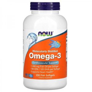 NOW Foods, рыбий жир с омега-3, 1000 мг, 180 мг ЭПК и 120 мг ДГК, 100 капсул