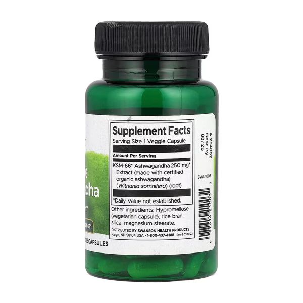 Swanson Ашвагандха KSM-66 – адаптоген проти стресу, для енергії та ясності розуму 250 мг- 60veg caps
