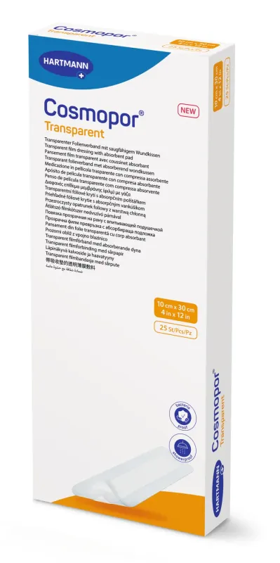 Повязка пленочная прозрачная с абсорбирующей подушечкой Cosmopor® Transparent 10см х 30см 1повязка Повязка пленочная прозрачная с абсорбирующей подушечкой Cosmopor® Transparent 10см х 30см 1повязка