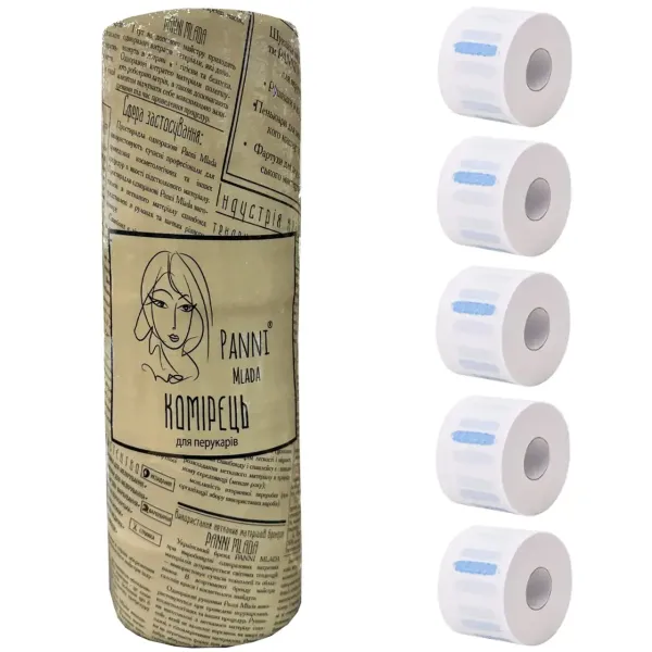 Комірці перукарські паперові еластичні, Panni Mlada, білі, 5 рул/уп Комірці перукарські паперові еластичні, Panni Mlada, білі, 5 рул/уп