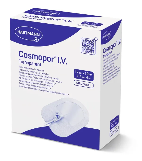 Пов'язка для фіксації внутрішньовенних канюль Cosmopor® I.V. Transparent 12см x 10см 50шт