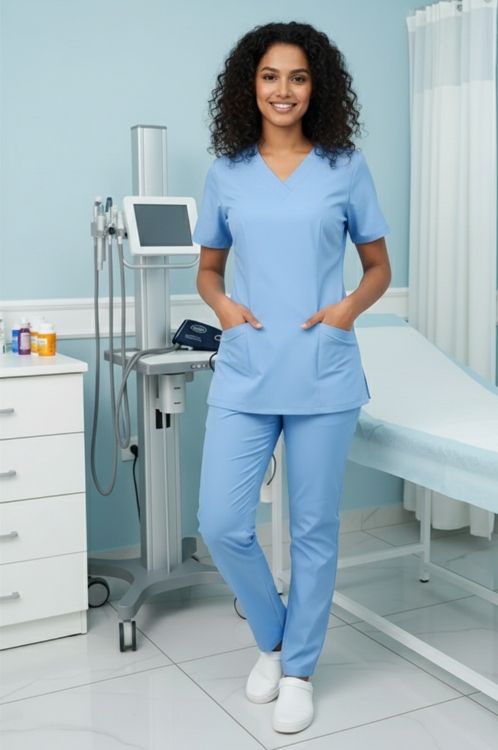 Жіночий Медичний Костюм Ластик колір небо Жіночий Медичний Костюм Ластик колір небо