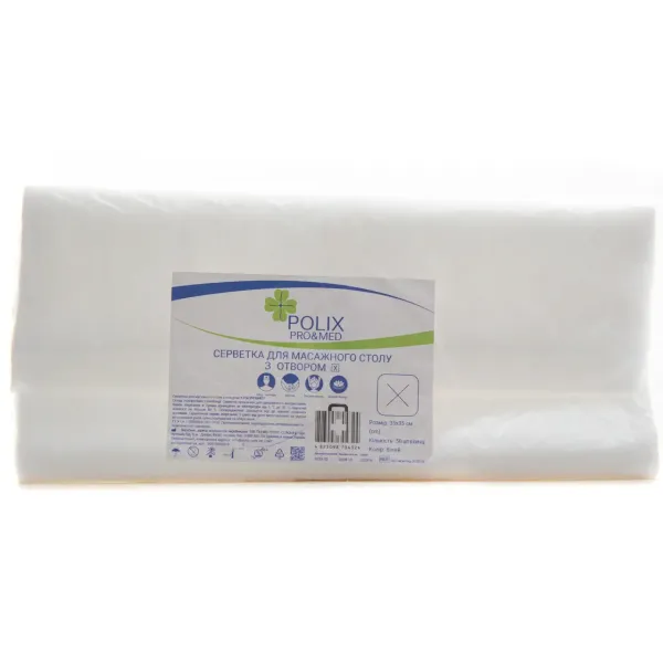 Серветки для масажного столу з отвором "Y" 40*35см Polix PRO&MED (50 шт/пач) зі спанбонду Колір: Білий  Серветки для масажного столу з отвором "Y" 40*35см Polix PRO&MED (50 шт/пач) зі спанбонду Колір: Білий