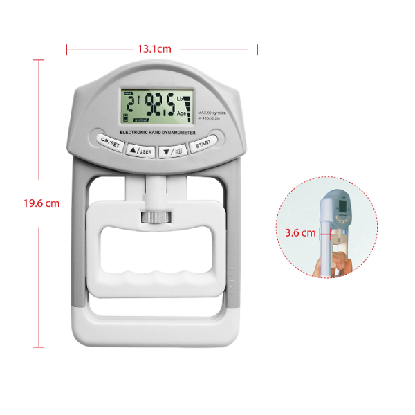 Цифровой ручной динамометр Kyto EH101 для измерения силы хвата до 90 кг. Серый 16x4 см