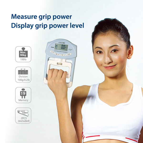 Цифровой ручной динамометр Kyto EH101 для измерения силы хвата до 90 кг. Серый 16x4 см