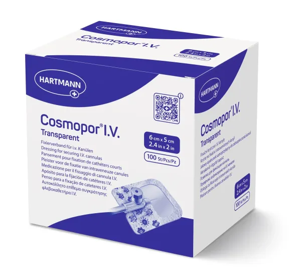 Пов'язка для фіксації внутрішньовенних канюль Cosmopor® I.V. Transparent 6см x 5см 100шт