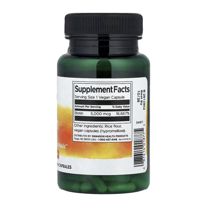 Swanson Biotin 5000 мкг – Біотин для краси, росту волосся та енергії - 100 caps