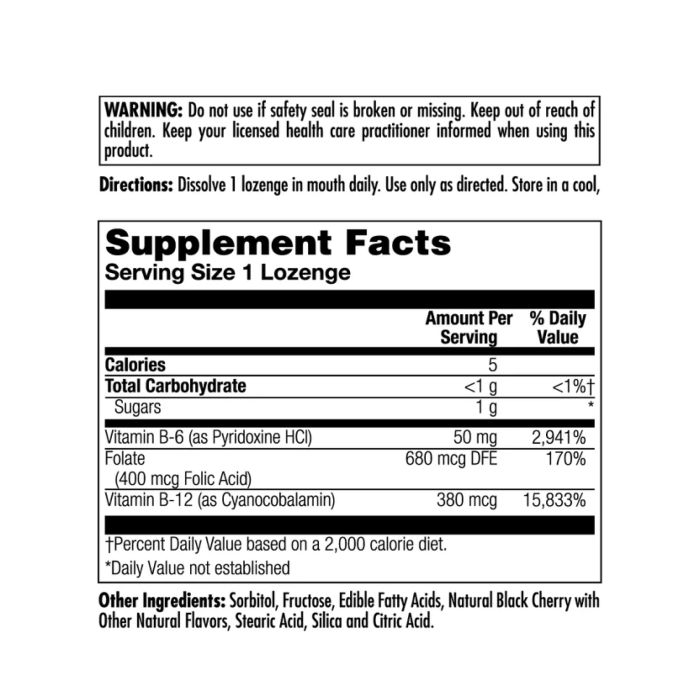 B-6 B-12 Folic Acid - 60 tabs Black Cherry