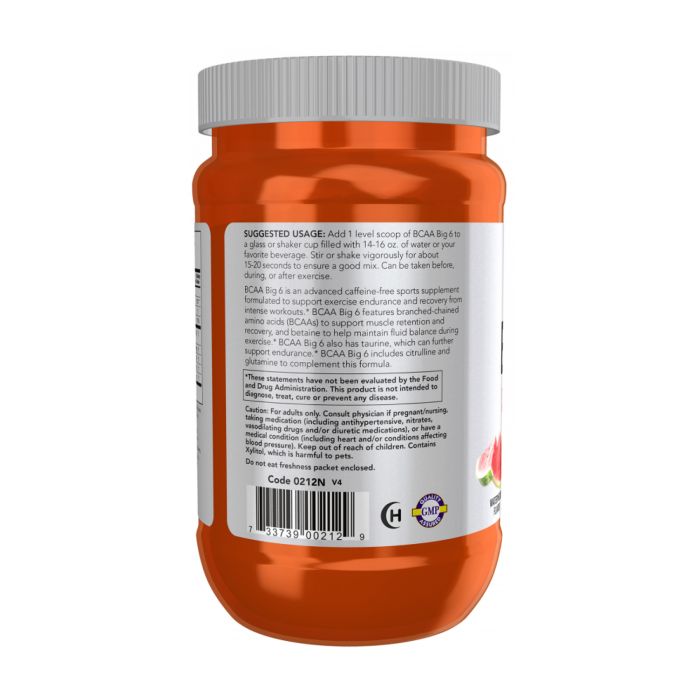 BCAA Big 6 від NOW® – енергія, витривалість та відновлення без кофеїну - 600g Watermelon 