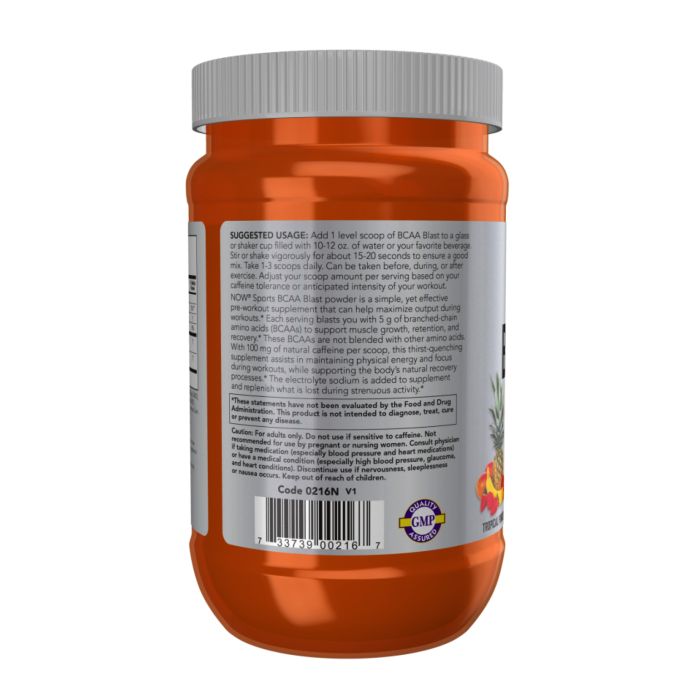 BCAA Blast з кофеїном NOW® – Енергія + BCAA для потужного тренування - 600g Tropical Punch