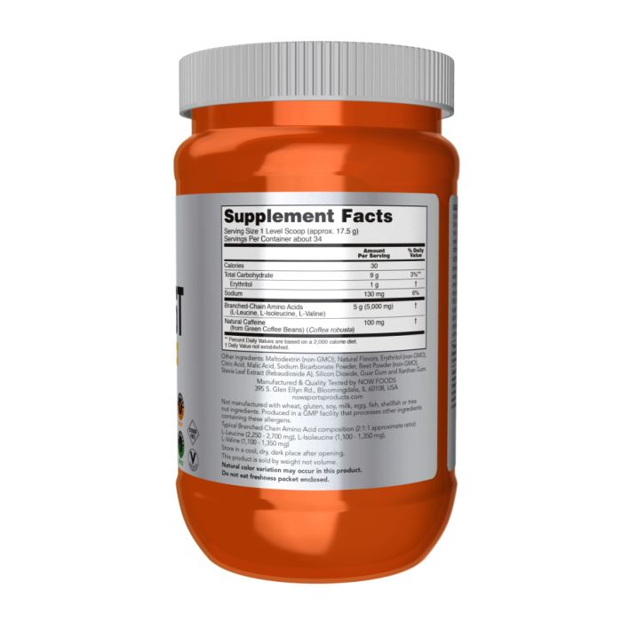 BCAA Blast з кофеїном NOW® – Енергія + BCAA для потужного тренування - 600g Tropical Punch