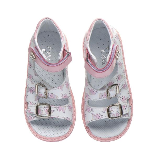 Босоніжки ортопедичні для дівчинки, білий/рожевий єдиноріг (арт. LEO-S687 WH-UNI), Theo Leo (Туреччина)