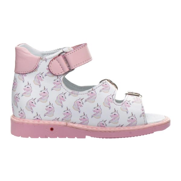 Босоніжки ортопедичні для дівчинки, білий/рожевий єдиноріг (арт. LEO-S687 WH-UNI), Theo Leo (Туреччина)