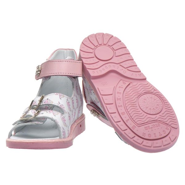 Босоніжки ортопедичні для дівчинки, білий/рожевий єдиноріг (арт. LEO-S687 WH-UNI), Theo Leo (Туреччина)