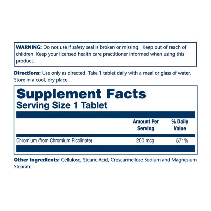 Chromium Picolinate 200 mcg – 50 таблеток для підтримки обміну вуглеводів та здоров’я серця