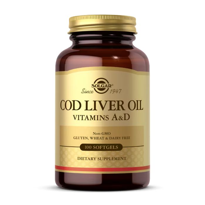 Олія Solgar печінки норвезької тріски з вітамінами A і D, Cod Liver Oil & Vitamins A&D - 100 softgels