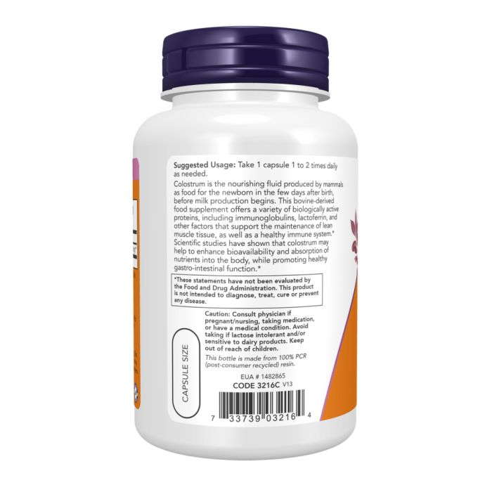  Colostrum 500 мг NOW — Підтримка імунітету та загального здоров’я- 120 vcaps