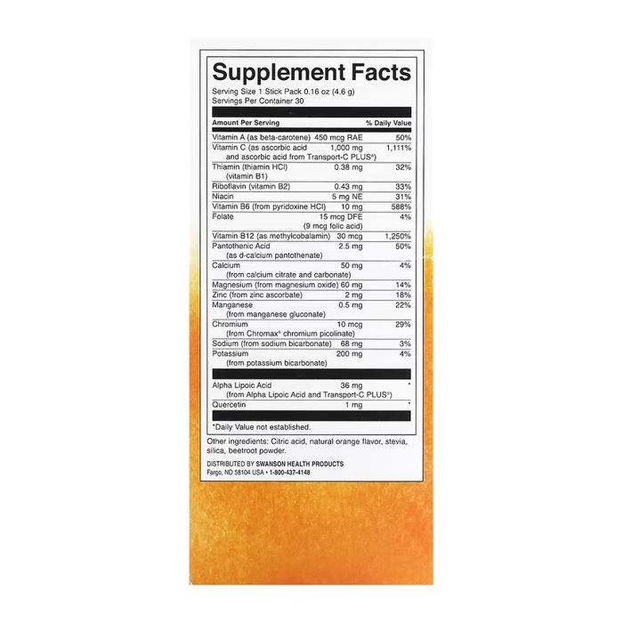 Swanson, Energy C with Electrolytes, натуральний апельсин - 30 packs Orange 
