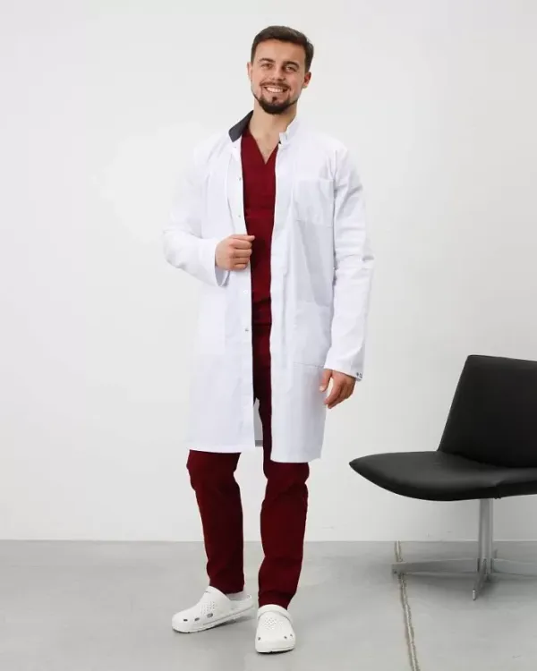 Халат медичний чоловічий Амстердам колір білий-сірий