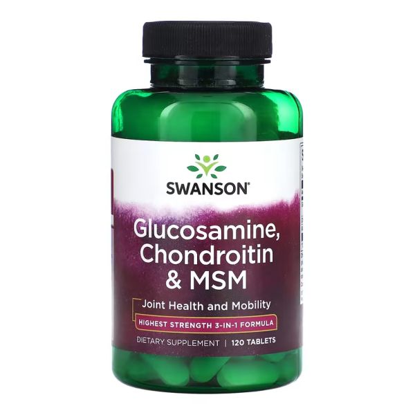 Хондропротектор Swanson, Glucosamine, Chondroitin & Msm Highest Strength3-in-1 Formula - 120 tabs