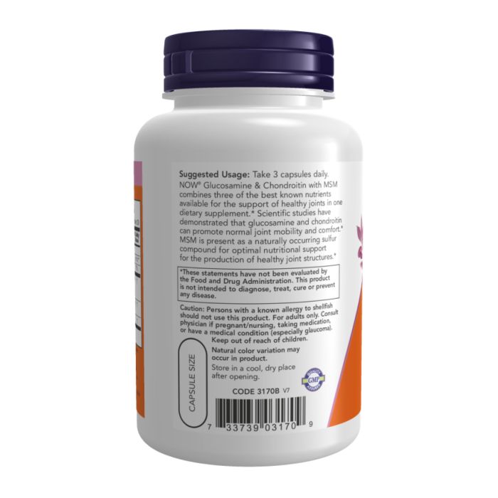 NOW Glucosamine & Chondroitin with MSM – для здоров’я та комфорту суглобів - 180 vcaps
