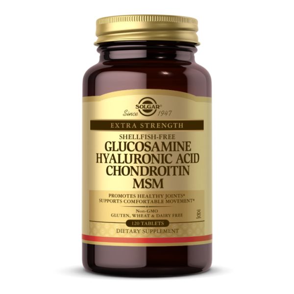 Solgar, глюкозамин, гиалуроновая кислота, хондроитин и МСМ, Glucosamine Hyaluronic Acid Chondroitin MSM - 120 tabs