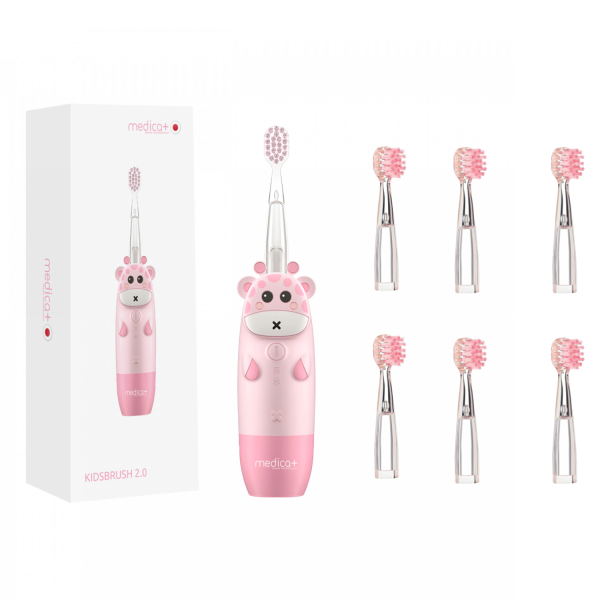 Дитяча зубна щітка MEDICA+ KidsBrush 2.0 Pink + Насадки (6 шт)