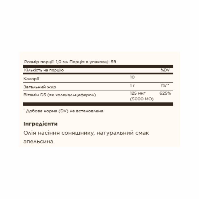 Liquid Vitamin D3 (Cholecalciferol) 125 mcg (5,000 IU) - 59ml Natural Orange Liquid Vitamin D3 (Cholecalciferol) 125 mcg (5,000 IU) - 59ml Natural Orange