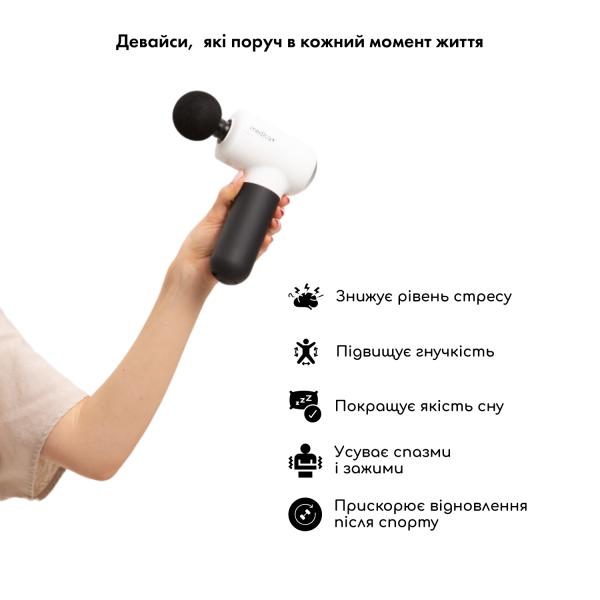 Перкуссионный массажер для тела и мышц Medica+ MassHand Pro 4.0 White