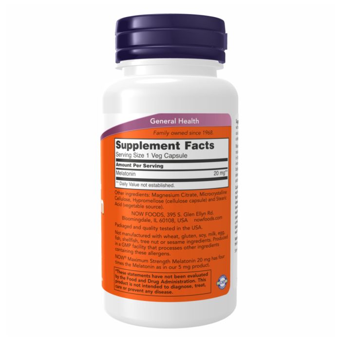 Melatonin 20 мг NOW — Підтримка здорового сну та антиоксидантний захист - 90 vcaps