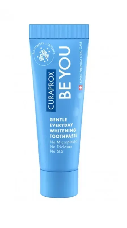 Освітлююча зубна паста Curaprox Be You Blue, блакитного кольору, 10 мл., RDA - 50 Смак: Ожина & Лакриця