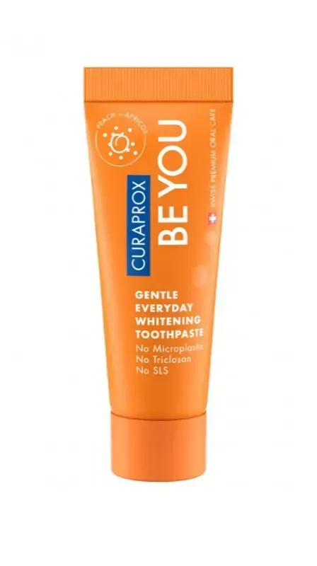 Освітлююча зубна паста Curaprox Be You Orange, помаранчевого кольору, 10 мл., RDA - 50 Смак: Персик&Абрикос