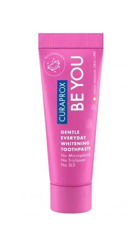 Освітлююча зубна паста Curaprox Be You Pink, рожевого кольору, 10 мл., RDA - 50 Смак: Кавун