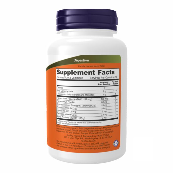  NOW Papaya Enzyme Lozenges – жувальні ферменти з м’ятою та хлорофілом- 180 tabs
