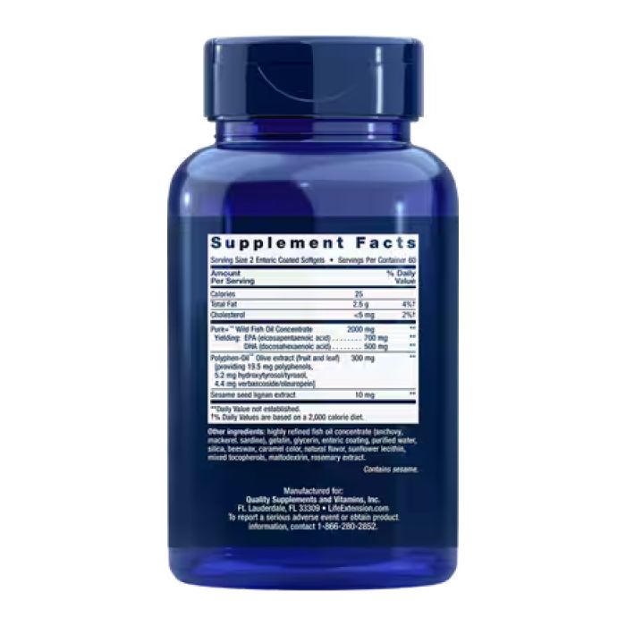 Super Omega-3 EPA/DHA Fish Oil, Sesame Lignans & Olive Extract - 120 Enteric coated softgels
