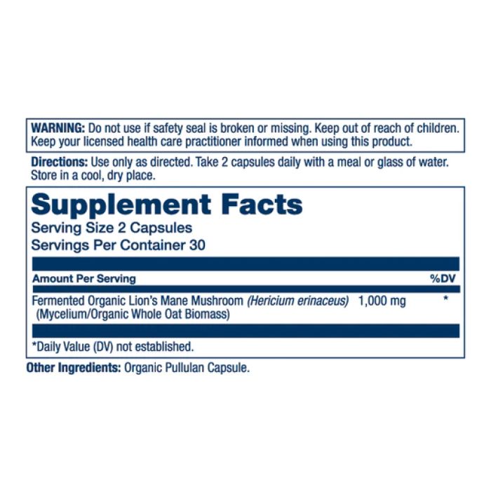 Organic Fermented Lion’s Mane 1000 mg – 60 капсул для підтримки імунітету, когнітивної функції та антистресової стійкості