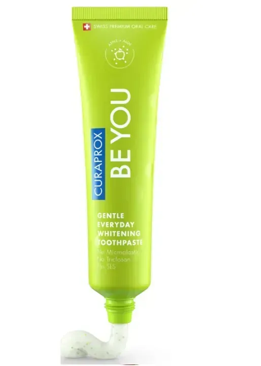 Осветительная зубная паста Curaprox Be You Green, салатового цвета, 60 мл., RDA - 50 Вкус: Яблоко & Алоэ