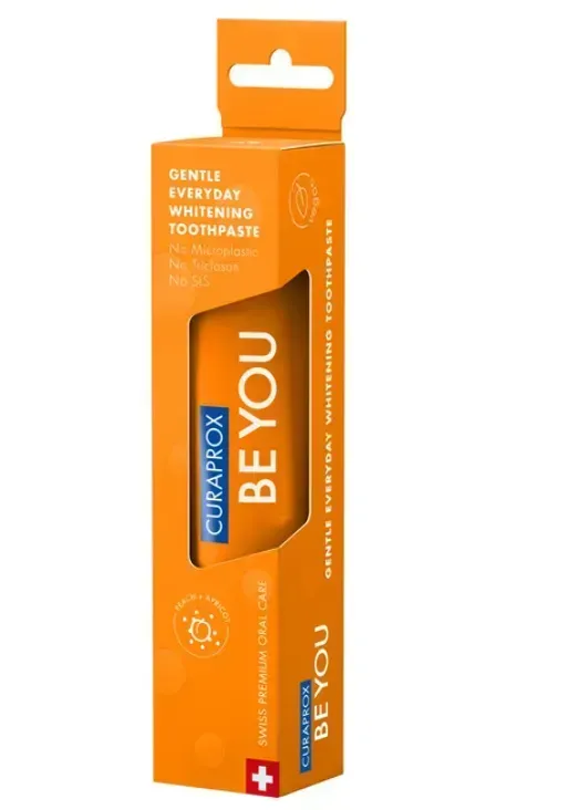 Освітлююча зубна паста Curaprox Be You Orange, жовтого кольору, 60 мл. , RDA - 50 Смак: Персик & Абрикос