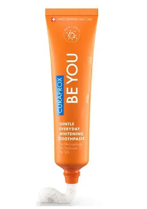 Освітлююча зубна паста Curaprox Be You Orange, жовтого кольору, 60 мл. , RDA - 50 Смак: Персик & Абрикос