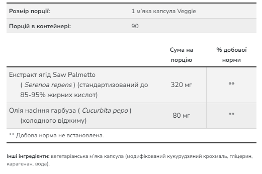 NOW Saw Palmetto Extract – підтримка здоров’я простати з олією насіння гарбуза 320 мг - 90 vgels