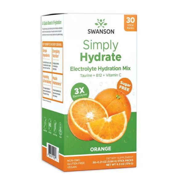 Swanson, Simply Hydrate, суміш для зволоження з електролітами, апельсин, - 30 packs Orange