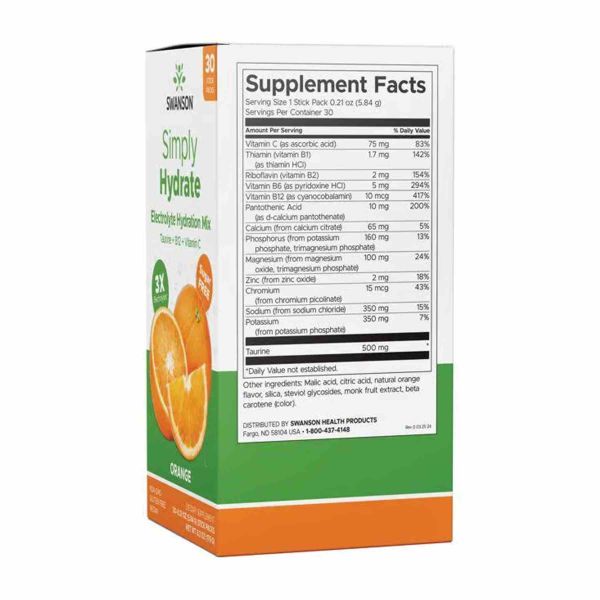 Swanson, Simply Hydrate, суміш для зволоження з електролітами, апельсин, - 30 packs Orange