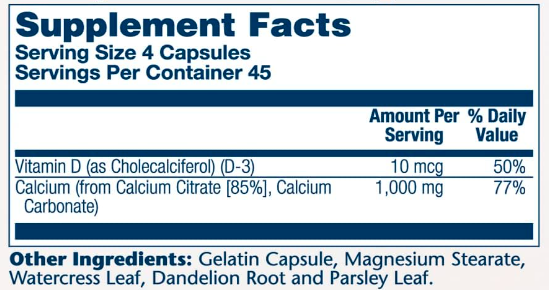 Calcium Citrate 1000 mg + Vitamin D3 – 90 VegCaps для міцних кісток, зубів, м’язів та нервової підтримки