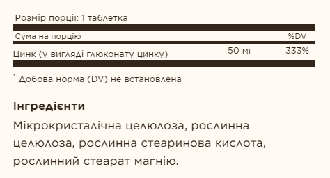 Zinc 50mg - 100 tabs