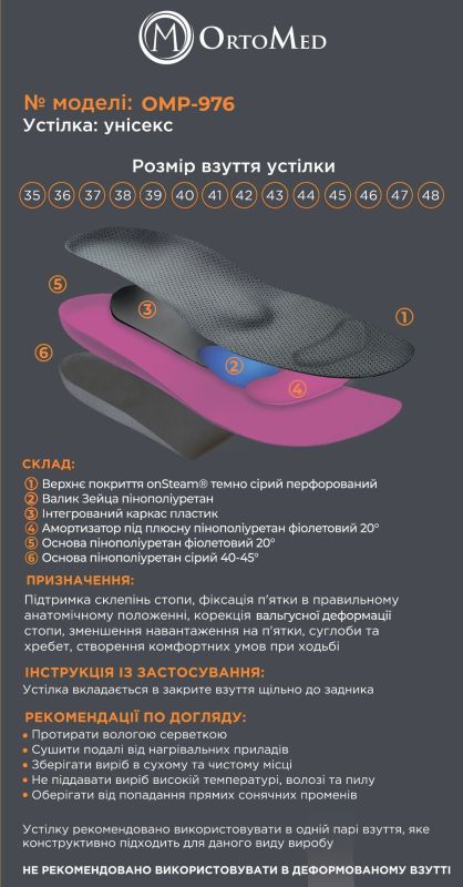 Устілка ортопедична амортизуюча HEPUFLEX SOLUTION Sport OMP-976, OrtoMed (36)