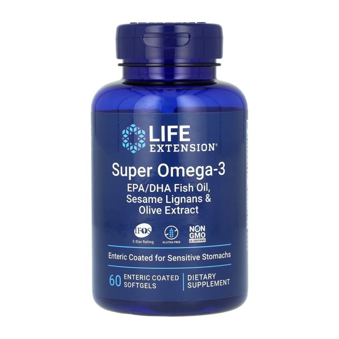 Super Omega-3 EPA/DHA Fish Oil Sesame Lignans & Olive Extract Enteric Coated - 60 softgels