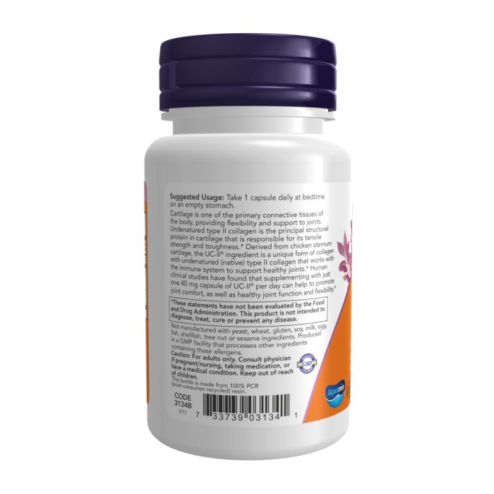  UC-II® Type II Collagen 40 мг NOW — Підтримка здоров’я суглобів і рухливості- 120 vcaps