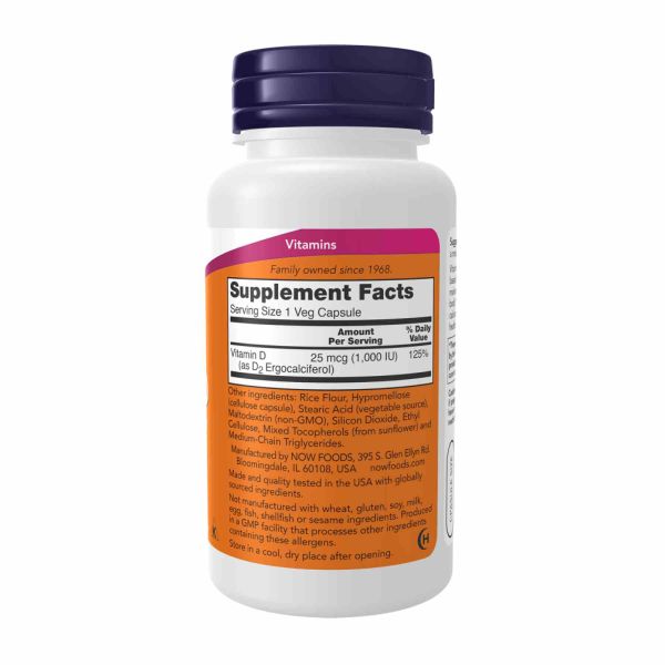 Вітамін D2 1000 МО NOW® – Веганська підтримка кісток та імунної системи - 120 vcaps