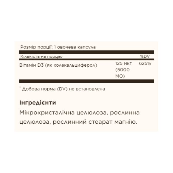 Solgar, витамин D3 (холекальциферол), Vitamin D3 (Cholecalciferol) 125 mcg (5,000 IU) – 60 vcaps