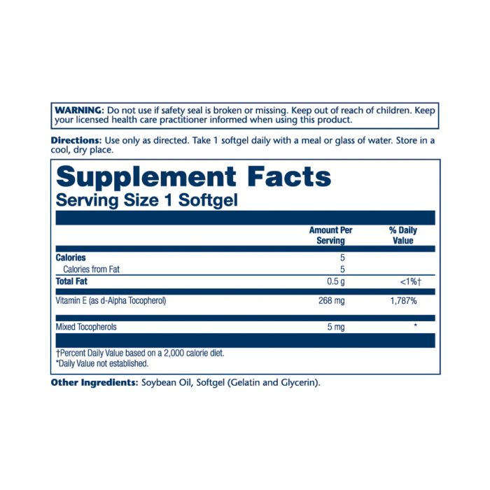 Vitamin E d‑Alpha Tocopherol 268 mg (400 IU) – 50 софтгелів для антиоксидантного захисту та підтримки серця
